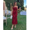 MEROKEETY Women’s Summer Floral Wedding Guest Cocktail Maxi Dress | Strapless, Tube Top, Mesh, Bodycon, Lined, Mermaid, 2026 Summer Dress, Formal Elegant, Prom, Baby Shower, Party Long Dress(Red)