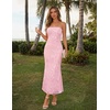 MEROKEETY Women’s Summer Floral Wedding Guest Cocktail Maxi Dress | Strapless, Tube Top, Mesh, Bodycon, Lined, Mermaid, 2026 Summer Dress, Formal Elegant, Prom, Baby Shower, Party Long Dress(Pink)