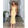 MEROKEETY Women’s Summer Floral Wedding Guest Cocktail Maxi Dress | Strapless, Tube Top, Mesh, Bodycon, Lined, Mermaid, 2026 Summer Dress, Formal Elegant, Prom, Baby Shower, Party Long Dress(Yellow)