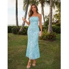 MEROKEETY Women’s Summer Floral Wedding Guest Cocktail Maxi Dress | Strapless, Tube Top, Mesh, Bodycon, Lined, Mermaid, 2026 Summer Dress, Formal Elegant, Prom, Baby Shower, Party Long Dress(Lightblue)