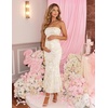 MEROKEETY Women’s Summer Floral Wedding Guest Cocktail Maxi Dress | Strapless, Tube Top, Mesh, Bodycon, Lined, Mermaid, 2026 Summer Dress, Formal Elegant, Prom, Baby Shower, Party Long Dress(Apricot)