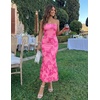 MEROKEETY Women’s Summer Floral Wedding Guest Cocktail Maxi Dress | Strapless, Tube Top, Mesh, Bodycon, Lined, Mermaid, 2026 Summer Dress, Formal Elegant, Prom, Baby Shower, Party Long Dress(Hotpink)