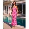 MEROKEETY Women’s Summer Floral Wedding Guest Cocktail Maxi Dress | Strapless, Tube Top, Mesh, Bodycon, Lined, Mermaid, 2026 Summer Dress, Formal Elegant, Prom, Baby Shower, Party Long Dress(Hotpink)