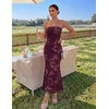 MEROKEETY Women’s Summer Floral Wedding Guest Cocktail Maxi Dress | Strapless, Tube Top, Mesh, Bodycon, Lined, Mermaid, 2026 Summer Dress, Formal Elegant, Prom, Baby Shower, Party Long Dress(Burgundy)