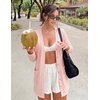 MEROKEETY Womens Summer Lightweight Long Cardigan 2026 Open Front Pockets | Long Sleeve, Button Down, Light Cardigan Sweaters, Loose Outwear, Beach Vacation Cover Up, Trendy Outfits, Fashion Clothes(Lightpink)