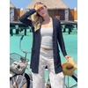 MEROKEETY Womens Summer Lightweight Long Cardigan 2026 Open Front Pockets | Long Sleeve, Button Down, Light Cardigan Sweaters, Loose Outwear, Beach Vacation Cover Up, Trendy Outfits, Fashion Clothes(Navy)