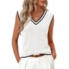 Womens Summer Sleeveless Eyelet Tank Top V Neck Lightweight Sweater Vest | 2026, Knitted, Business Casual, Stretchable, Ribbed, Relaxed, Breathable, Dressy Blouse Shirts, Layering, Fall Outfit Clothes(Trimwhite)