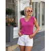 Womens Summer Sleeveless Eyelet Tank Top V Neck Lightweight Sweater Vest | 2026, Knitted, Business Casual, Stretchable, Ribbed, Relaxed, Breathable, Dressy Blouse Shirts, Layering, Fall Outfit Clothes(Hotpink)