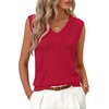 Womens Summer Sleeveless Eyelet Tank Top V Neck Lightweight Sweater Vest | 2026, Knitted, Business Casual, Stretchable, Ribbed, Relaxed, Breathable, Dressy Blouse Shirts, Layering, Fall Outfit Clothes(Red)