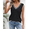 Womens Summer Sleeveless Eyelet Tank Top V Neck Lightweight Sweater Vest | 2026, Knitted, Business Casual, Stretchable, Ribbed, Relaxed, Breathable, Dressy Blouse Shirts, Layering, Fall Outfit Clothes(Trimblack)