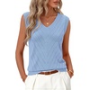 Womens Summer Sleeveless Eyelet Tank Top V Neck Lightweight Sweater Vest | 2026, Knitted, Business Casual, Stretchable, Ribbed, Relaxed, Breathable, Dressy Blouse Shirts, Layering, Fall Outfit Clothes(Lightblue)