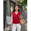 Womens Summer Sleeveless Eyelet Tank Top V Neck Lightweight Sweater Vest | 2026, Knitted, Business Casual, Stretchable, Ribbed, Relaxed, Breathable, Dressy Blouse Shirts, Layering, Fall Outfit Clothes(Red)