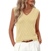 Womens Summer Sleeveless Eyelet Tank Top V Neck Lightweight Sweater Vest | 2026, Knitted, Business Casual, Stretchable, Ribbed, Relaxed, Breathable, Dressy Blouse Shirts, Layering, Fall Outfit Clothes(Lightyellow)