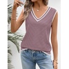 Womens Summer Sleeveless Eyelet Tank Top V Neck Lightweight Sweater Vest | 2026, Knitted, Business Casual, Stretchable, Ribbed, Relaxed, Breathable, Dressy Blouse Shirts, Layering, Fall Outfit Clothes(Trimpurple)