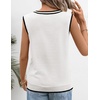 Womens Summer Sleeveless Eyelet Tank Top V Neck Lightweight Sweater Vest | 2026, Knitted, Business Casual, Stretchable, Ribbed, Relaxed, Breathable, Dressy Blouse Shirts, Layering, Fall Outfit Clothes(Trimwhite)