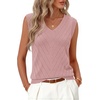 Womens Summer Sleeveless Eyelet Tank Top V Neck Lightweight Sweater Vest | 2026, Knitted, Business Casual, Stretchable, Ribbed, Relaxed, Breathable, Dressy Blouse Shirts, Layering, Fall Outfit Clothes(Pink)