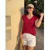 Womens Summer Sleeveless Eyelet Tank Top V Neck Lightweight Sweater Vest | 2026, Knitted, Business Casual, Stretchable, Ribbed, Relaxed, Breathable, Dressy Blouse Shirts, Layering, Fall Outfit Clothes(Red)