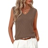 Womens Summer Sleeveless Eyelet Tank Top V Neck Lightweight Sweater Vest | 2026, Knitted, Business Casual, Stretchable, Ribbed, Relaxed, Breathable, Dressy Blouse Shirts, Layering, Fall Outfit Clothes(Brown)