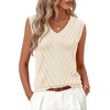 Womens Summer Sleeveless Eyelet Tank Top V Neck Lightweight Sweater Vest | 2026, Knitted, Business Casual, Stretchable, Ribbed, Relaxed, Breathable, Dressy Blouse Shirts, Layering, Fall Outfit Clothes(Beige)