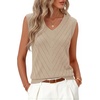Womens Summer Sleeveless Eyelet Tank Top V Neck Lightweight Sweater Vest | 2026, Knitted, Business Casual, Stretchable, Ribbed, Relaxed, Breathable, Dressy Blouse Shirts, Layering, Fall Outfit Clothes(Apricot)
