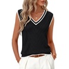 Womens Summer Sleeveless Eyelet Tank Top V Neck Lightweight Sweater Vest | 2026, Knitted, Business Casual, Stretchable, Ribbed, Relaxed, Breathable, Dressy Blouse Shirts, Layering, Fall Outfit Clothes(Trimblack)