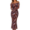 MEROKEETY Womens Fall Off Shoulder Floral Bodycon Wedding Guest Maxi Dress | 2026 Long Sleeve, Formal Cocktail, Elegant Party Dinner Long Dress, Date Night, Bridal Shower, Floral Mesh, Prom Dresses(Brown)