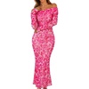 MEROKEETY Womens Fall Off Shoulder Floral Bodycon Wedding Guest Maxi Dress | 2026 Long Sleeve, Formal Cocktail, Elegant Party Dinner Long Dress, Date Night, Bridal Shower, Floral Mesh, Prom Dresses(Pink)