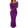 MEROKEETY Womens Fall Off Shoulder Floral Bodycon Wedding Guest Maxi Dress | 2026 Long Sleeve, Formal Cocktail, Elegant Party Dinner Long Dress, Date Night, Bridal Shower, Floral Mesh, Prom Dresses(Plum)