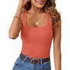 MEROKEETY Womens Summer Casual Ribbed Knit Square Neck Basic Tank Tops 2026 | Fitted, Sleeveless Sweater Top, Trendy Shirt, Versatile Clothes, Stretchable, Soft, Simple Outfit, Classy, Layering Blouse(Orange)
