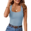 MEROKEETY Womens Summer Casual Ribbed Knit Square Neck Basic Tank Tops 2026 | Fitted, Sleeveless Sweater Top, Trendy Shirt, Versatile Clothes, Stretchable, Soft, Simple Outfit, Classy, Layering Blouse(Skyblue)