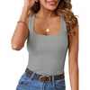 MEROKEETY Womens Summer Casual Ribbed Knit Square Neck Basic Tank Tops 2026 | Fitted, Sleeveless Sweater Top, Trendy Shirt, Versatile Clothes, Stretchable, Soft, Simple Outfit, Classy, Layering Blouse(Grey)