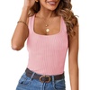 MEROKEETY Womens Summer Casual Ribbed Knit Square Neck Basic Tank Tops 2026 | Fitted, Sleeveless Sweater Top, Trendy Shirt, Versatile Clothes, Stretchable, Soft, Simple Outfit, Classy, Layering Blouse(Pink)