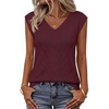 Womens Summer Sleeveless Eyelet Tank Top V Neck Lightweight Sweater Vest | 2026, Knitted, Business Casual, Stretchable, Ribbed, Relaxed, Breathable, Dressy Blouse Shirts, Layering, Fall Outfit Clothes(Wine Red)