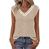 Womens Summer Sleeveless Eyelet Tank Top V Neck Lightweight Sweater Vest | 2026, Knitted, Business Casual, Stretchable, Ribbed, Relaxed, Breathable, Dressy Blouse Shirts, Layering, Fall Outfit Clothes(Trimapricot)
