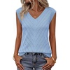 Womens Summer Sleeveless Eyelet Tank Top V Neck Lightweight Sweater Vest | 2026, Knitted, Business Casual, Stretchable, Ribbed, Relaxed, Breathable, Dressy Blouse Shirts, Layering, Fall Outfit Clothes(Lightblue)