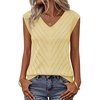 Womens Summer Sleeveless Eyelet Tank Top V Neck Lightweight Sweater Vest | 2026, Knitted, Business Casual, Stretchable, Ribbed, Relaxed, Breathable, Dressy Blouse Shirts, Layering, Fall Outfit Clothes(Lightyellow)