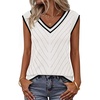 Womens Summer Sleeveless Eyelet Tank Top V Neck Lightweight Sweater Vest | 2026, Knitted, Business Casual, Stretchable, Ribbed, Relaxed, Breathable, Dressy Blouse Shirts, Layering, Fall Outfit Clothes(Trimwhite)