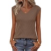 Womens Summer Sleeveless Eyelet Tank Top V Neck Lightweight Sweater Vest | 2026, Knitted, Business Casual, Stretchable, Ribbed, Relaxed, Breathable, Dressy Blouse Shirts, Layering, Fall Outfit Clothes(Brown)
