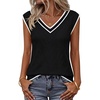 Womens Summer Sleeveless Eyelet Tank Top V Neck Lightweight Sweater Vest | 2026, Knitted, Business Casual, Stretchable, Ribbed, Relaxed, Breathable, Dressy Blouse Shirts, Layering, Fall Outfit Clothes(Trimblack)