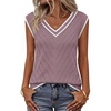 Womens Summer Sleeveless Eyelet Tank Top V Neck Lightweight Sweater Vest | 2026, Knitted, Business Casual, Stretchable, Ribbed, Relaxed, Breathable, Dressy Blouse Shirts, Layering, Fall Outfit Clothes(Trimpurple)