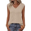 Womens Summer Sleeveless Eyelet Tank Top V Neck Lightweight Sweater Vest | 2026, Knitted, Business Casual, Stretchable, Ribbed, Relaxed, Breathable, Dressy Blouse Shirts, Layering, Fall Outfit Clothes(Apricot)