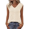Womens Summer Sleeveless Eyelet Tank Top V Neck Lightweight Sweater Vest | 2026, Knitted, Business Casual, Stretchable, Ribbed, Relaxed, Breathable, Dressy Blouse Shirts, Layering, Fall Outfit Clothes(Beige)