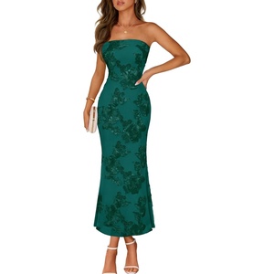 MEROKEETY Women’s Summer Floral Wedding Guest Cocktail Maxi Dress | Strapless, Tube Top, Mesh, Bodycon, Lined, Mermaid, 2026 Summer Dress, Formal Elegant, Prom, Baby Shower, Party Long Dress(Green)
