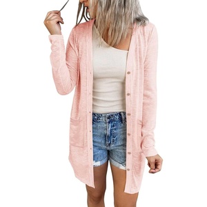 MEROKEETY Womens Summer Lightweight Long Cardigan 2026 Open Front Pockets | Long Sleeve, Button Down, Light Cardigan Sweaters, Loose Outwear, Beach Vacation Cover Up, Trendy Outfits, Fashion Clothes(Lightpink)