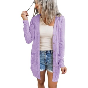 MEROKEETY Womens Summer Lightweight Long Cardigan 2026 Open Front Pockets | Long Sleeve, Button Down, Light Cardigan Sweaters, Loose Outwear, Beach Vacation Cover Up, Trendy Outfits, Fashion Clothes(Purple)