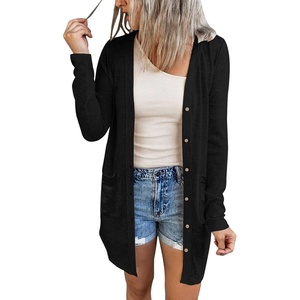 MEROKEETY Womens Summer Lightweight Long Cardigan 2026 Open Front Pockets | Long Sleeve, Button Down, Light Cardigan Sweaters, Loose Outwear, Beach Vacation Cover Up, Trendy Outfits, Fashion Clothes(Black)