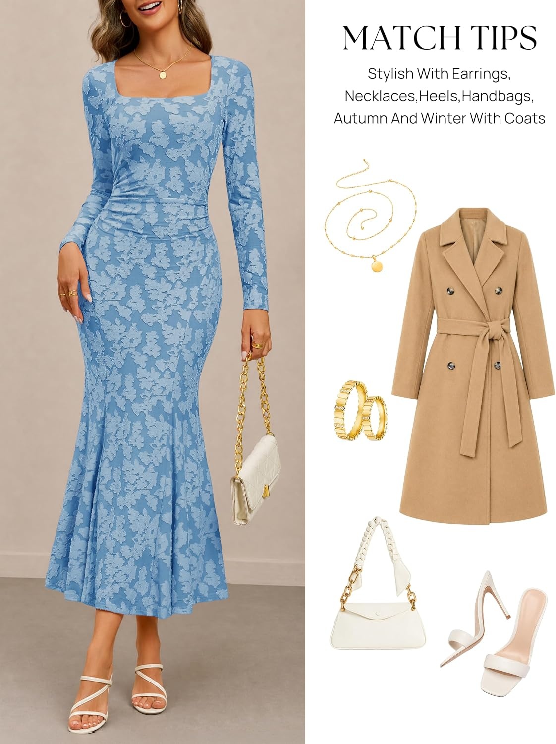 image:imageMEROKEETY Womens Long Sleeve Floral Ruched Fall Wedding Guest Dress 2026 Formal Maxi Dress Square Neck Mermaid Hem Stretchy Lined Bodycon Cocktail Party Baby Shower Bridal Holiday dressBlue