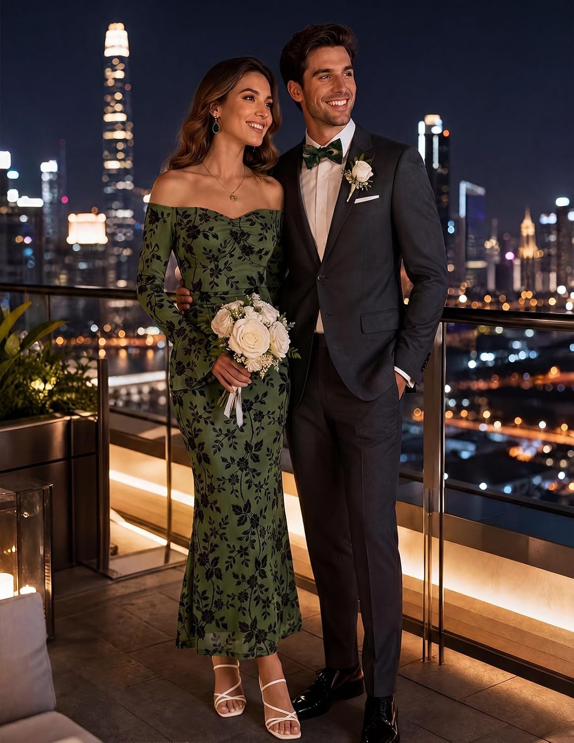 image:imageMEROKEETY Womens Off Shoulder Bodycon Fall 2026 Party Formal Maxi Dress Wedding Guest Cocktail Bell Long Sleeve Floral Mesh Ruched Bust 2026 Winter Elegant Sexy Trendy Date Night Club DressesArmy
