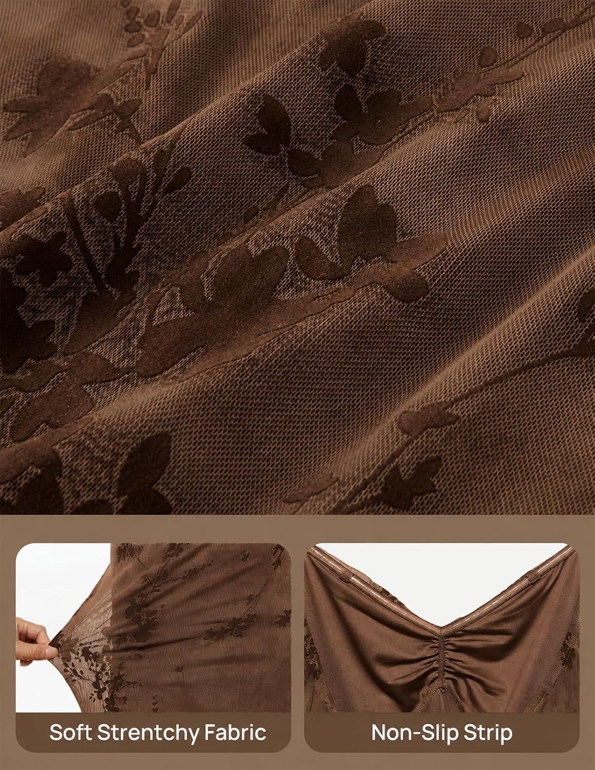 image:imageMEROKEETY Womens Off Shoulder Bodycon Fall 2026 Party Formal Maxi Dress Wedding Guest Cocktail Bell Long Sleeve Floral Mesh Ruched Bust 2026 Winter Elegant Sexy Trendy Date Night Club DressesBrown