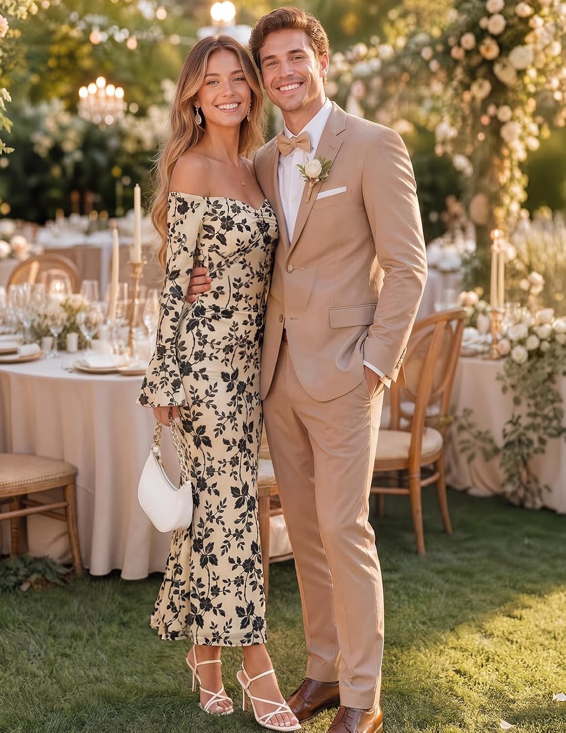 image:imageMEROKEETY Womens Off Shoulder Bodycon Fall 2026 Party Formal Maxi Dress Wedding Guest Cocktail Bell Long Sleeve Floral Mesh Ruched Bust 2026 Winter Elegant Sexy Trendy Date Night Club DressesApricot